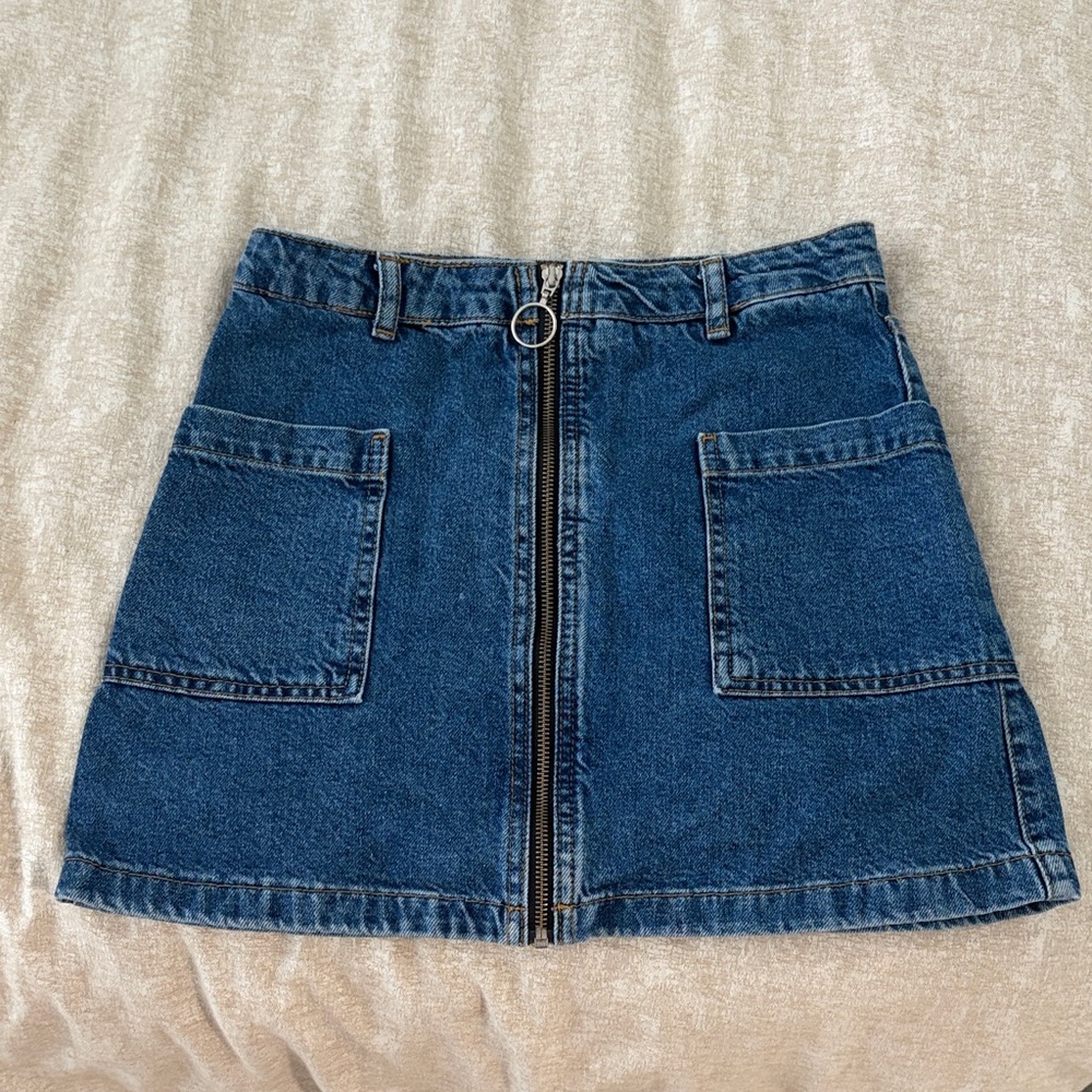 Topshop Blue Denim Mini Skirt with Ring Zipper